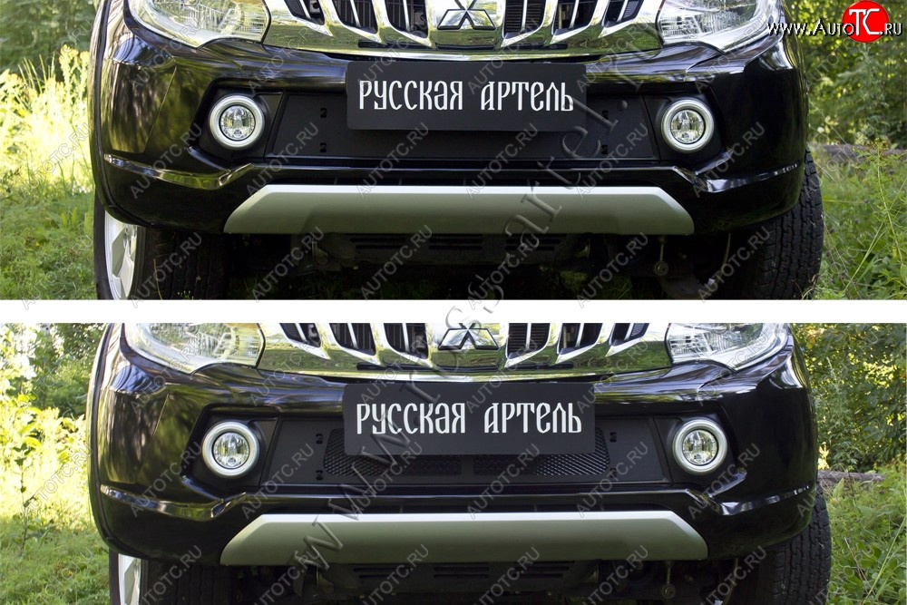 2 699 р. Зимняя заглушка решетки радиатора и переднего бампера RA Mitsubishi L200 5 KK,KL дорестайлинг (2015-2019) (Поверхность шагрень)  с доставкой в г. Тамбов