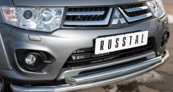 19 299 р. Защита переднего бампера (2 трубыØ63 мм, нержавейка) Russtal Mitsubishi L200 5 KK,KL дорестайлинг (2015-2019)  с доставкой в г. Тамбов. Увеличить фотографию 2