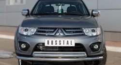 19 299 р. Защита переднего бампера (2 трубыØ63 мм, нержавейка) Russtal  Mitsubishi L200  5 KK,KL (2015-2019) дорестайлинг  с доставкой в г. Тамбов. Увеличить фотографию 1