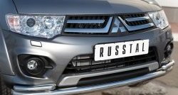 17 749 р. Защита переднего бампера (2 трубыØ63 и 42 мм, нержавейка) Russtal Mitsubishi L200 5 KK,KL дорестайлинг (2015-2019)  с доставкой в г. Тамбов. Увеличить фотографию 3