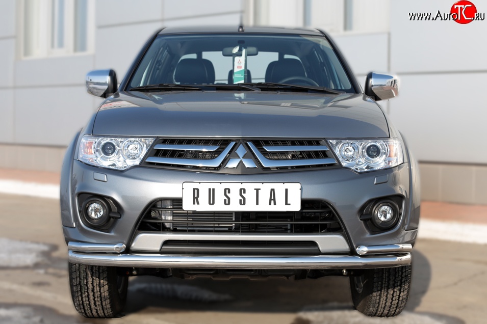 17 749 р. Защита переднего бампера (2 трубыØ63 и 42 мм, нержавейка) Russtal Mitsubishi L200 5 KK,KL дорестайлинг (2015-2019)  с доставкой в г. Тамбов