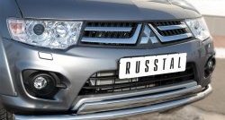 22 949 р. Защита переднего бампера (2 трубы Ø63 и 75х42 мм, нержавейка) Russtal Mitsubishi L200 5 KK,KL дорестайлинг (2015-2019)  с доставкой в г. Тамбов. Увеличить фотографию 3