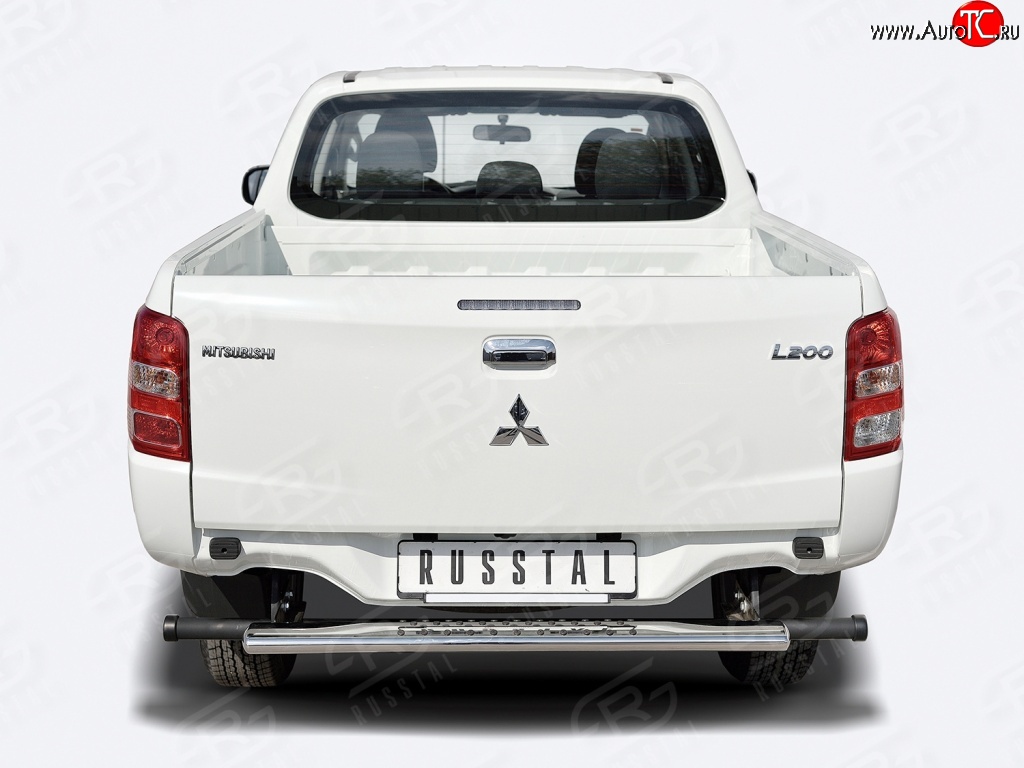 9 599 р. Защита заднего бампера (Ø120х60 мм с проступью, нержавейка) Russtal  Mitsubishi L200  5 KK,KL (2015-2019) дорестайлинг  с доставкой в г. Тамбов