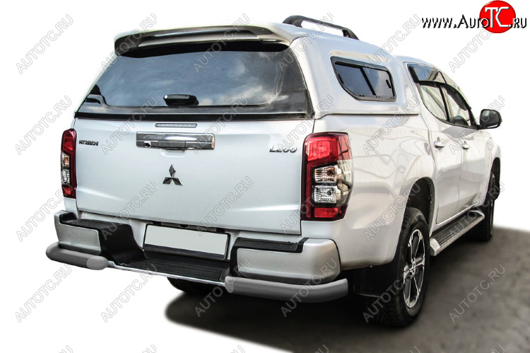 7 999 р. Защита заднего бампера Slitkoff (Ø 76 мм, уголки, с бампером)  Mitsubishi L200  5 KK,KL (2018-2022) рестайлинг (Сталь с полимерным покрытием. Цвет: серебристый)  с доставкой в г. Тамбов