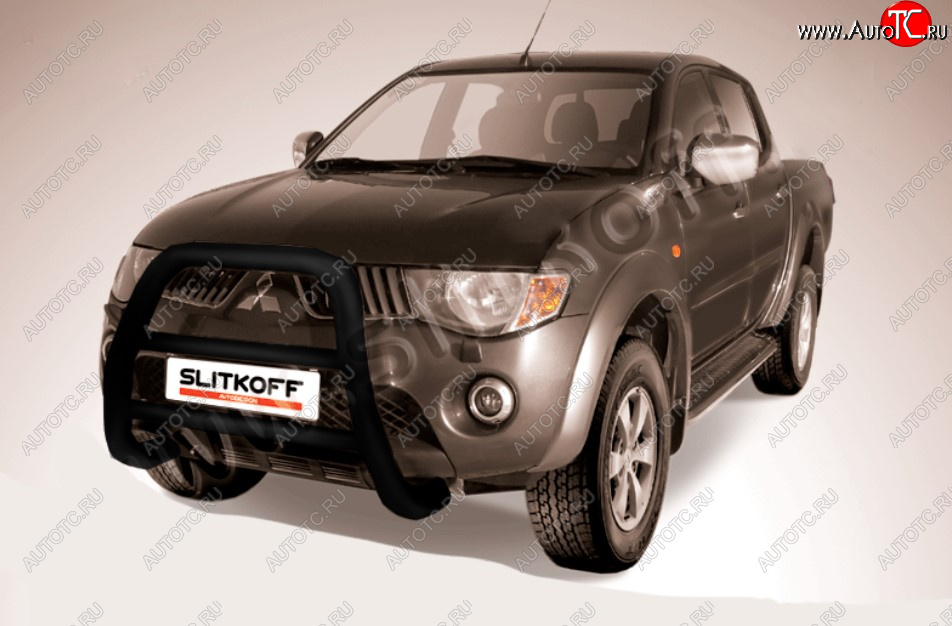 23 799 р. Защита переднего бампера Slitkoff (Ø76 мм, кенгурятник) Mitsubishi L200 4  дорестайлинг (2006-2014) (Цвет: черный)  с доставкой в г. Тамбов