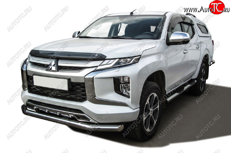 21 999 р. Защита переднего бампера Slitkoff (Ø 76 мм)  Mitsubishi L200  5 KK,KL (2018-2022) рестайлинг (Нержавеющая сталь)  с доставкой в г. Тамбов