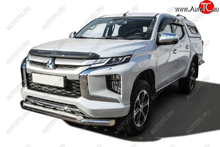 26 999 р. Защита переднего бампера Slitkoff (Ø 76+Ø 57, двойная)  Mitsubishi L200  5 KK,KL (2018-2022) рестайлинг (Нержавеющая сталь)  с доставкой в г. Тамбов