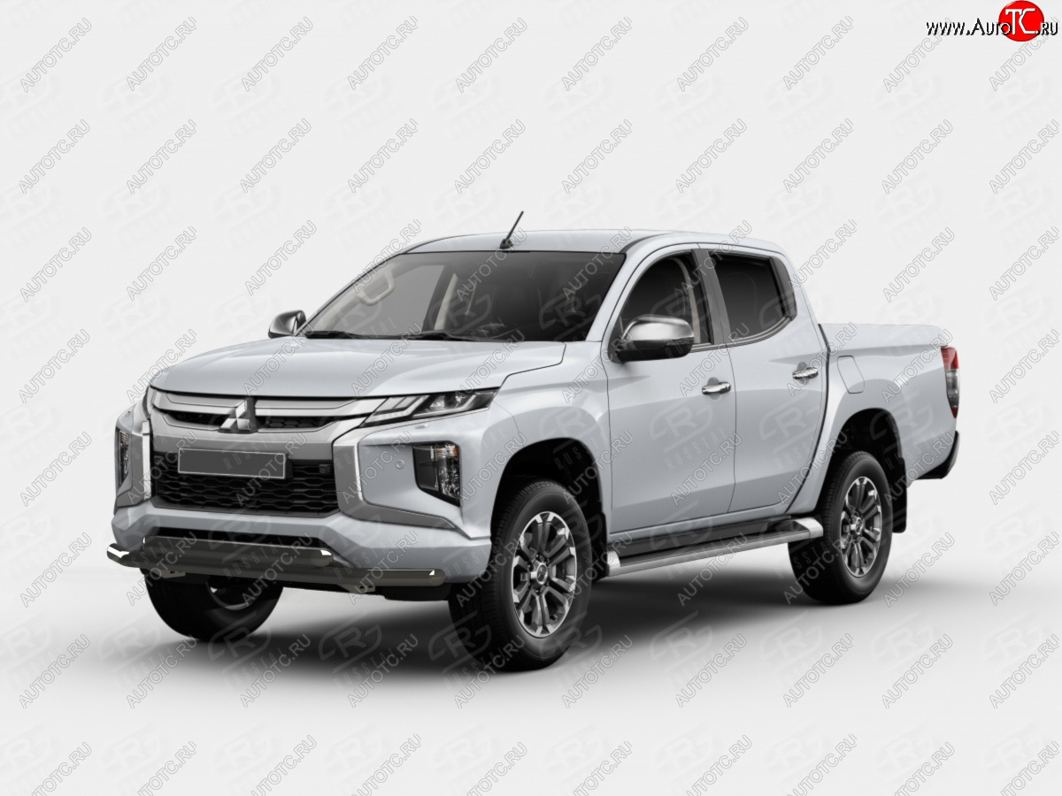 20 999 р. Защита переднего бампера (2 трубы Ø63 и 42 мм, окрашенная) SLITKOFF Mitsubishi L200 5 KK,KL рестайлинг (2018-2022) (черный муар)  с доставкой в г. Тамбов