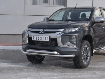 27 949 р. Защита переднего бампера (2 трубы Ø63 мм, нержавейка) SLITKOFF  Mitsubishi L200  5 KK,KL (2018-2022) рестайлинг  с доставкой в г. Тамбов. Увеличить фотографию 2