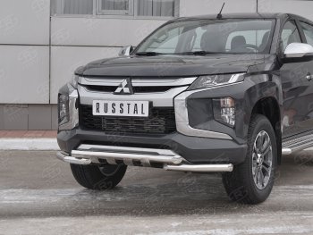 23 599 р. Защита переднего бампера (Ø63 с клыками, нержавейка) SLITKOFF  Mitsubishi L200  5 KK,KL (2018-2022) рестайлинг  с доставкой в г. Тамбов. Увеличить фотографию 2