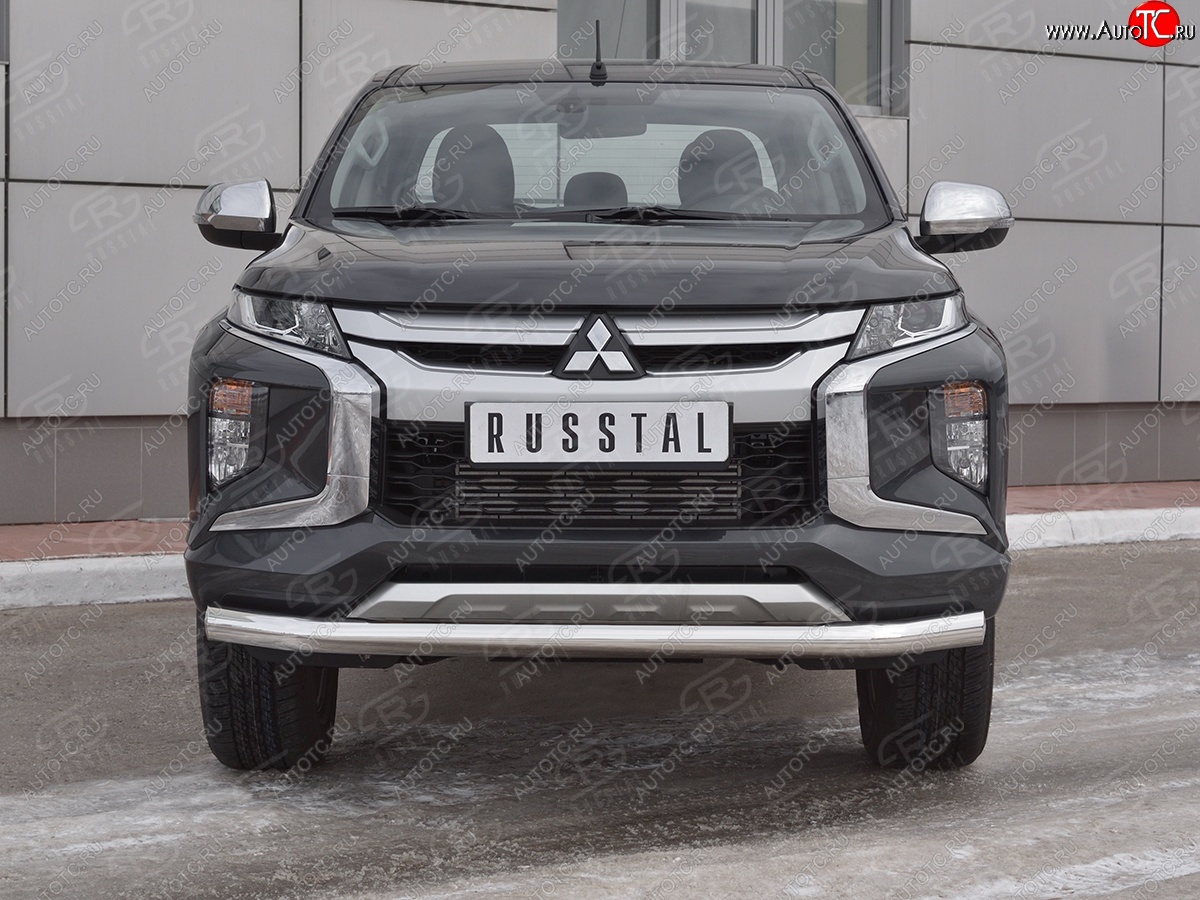 9 649 р. Защита переднего бампера (Ø 76 мм, нержавейка) Russtal Mitsubishi L200 5 KK,KL рестайлинг (2018-2022)  с доставкой в г. Тамбов