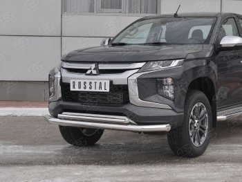 18 799 р. Защита переднего бампера (2 трубы Ø76 и 42 мм, нержавейка) Russtal Mitsubishi L200 5 KK,KL рестайлинг (2018-2022)  с доставкой в г. Тамбов. Увеличить фотографию 2