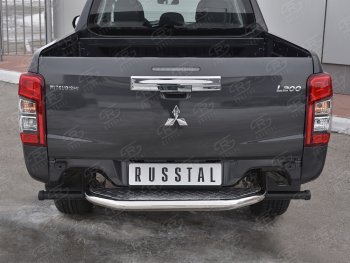 21 999 р. Защита заднего бампера (Ø63 мм, короткая) RUSSTAL  Mitsubishi L200  5 KK,KL (2018-2022) рестайлинг (Лист алюминиевый, труба - нержавейка)  с доставкой в г. Тамбов. Увеличить фотографию 2