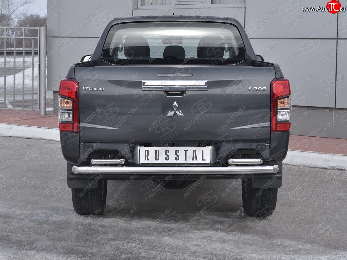 21 599 р. Защита заднего бампера (2 трубы Ø63 и 42 мм , нержавейка) RUSSTAL  Mitsubishi L200  5 KK,KL (2018-2022) рестайлинг  с доставкой в г. Тамбов