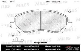 Колодки тормозные передние MILES Mitsubishi (Митсубиси) Lancer (Лансер)  10 (2007-2017) 10 седан дорестайлинг, хэтчбэк дорестайлинг, седан рестайлинг, хэтчбек 5 дв рестайлинг