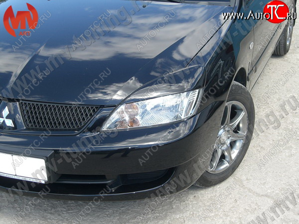 1 149 р. Реснички на фары var №2 (широкие)  Mitsubishi Lancer  9 (2003-2009) 1-ый рестайлинг седан, 1-ый рестайлинг универсал, 2-ой рестайлинг седан, 2-ой рестайлинг универсал (Неокрашенные)  с доставкой в г. Тамбов