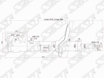 Левый амортизатор передний SAT Mitsubishi (Митсубиси) Lancer (Лансер)  10 (2007-2017) 10 седан дорестайлинг, хэтчбэк дорестайлинг, седан рестайлинг, хэтчбек 5 дв рестайлинг