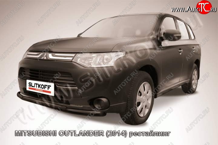 8 699 р. Защита переднего бампера Slitkoff (Ø57 и 42)  Mitsubishi Outlander  GF (2014-2016) 1-ый рестайлинг (Цвет: серебристый)  с доставкой в г. Тамбов