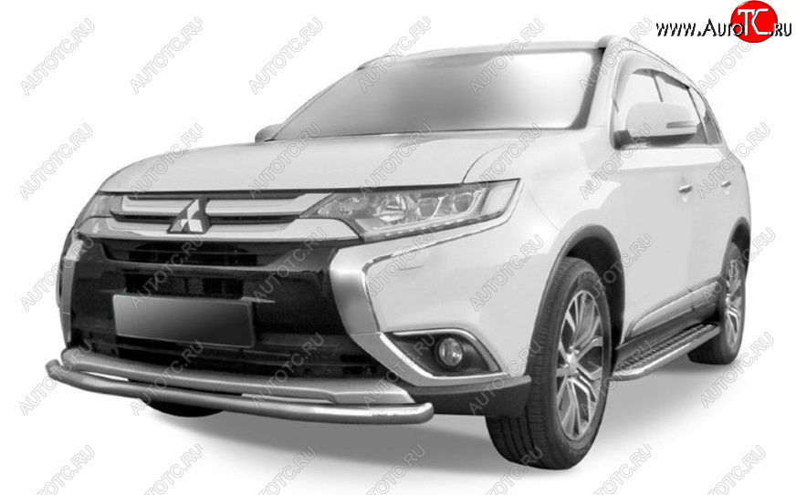 8 449 р. Защита переднего бампера Slitkoff (Ø 57 мм).  Mitsubishi Outlander  GF (2015-2018) 2-ой рестайлинг (Сталь с полимерным покрытием. Цвет: серебристый)  с доставкой в г. Тамбов