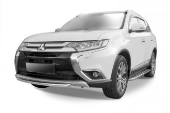 6 599 р. Защита переднего бампера Slitkoff (Ø 57, короткая) Mitsubishi Outlander GF 2-ой рестайлинг (2015-2018) (Цвет: серебристый)  с доставкой в г. Тамбов. Увеличить фотографию 1