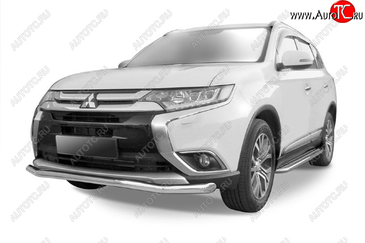 9 199 р. Защита переднего бампера Slitkoff (Ø 57 мм, волна) Mitsubishi Outlander GF 2-ой рестайлинг (2015-2018) (Цвет: серебристый)  с доставкой в г. Тамбов