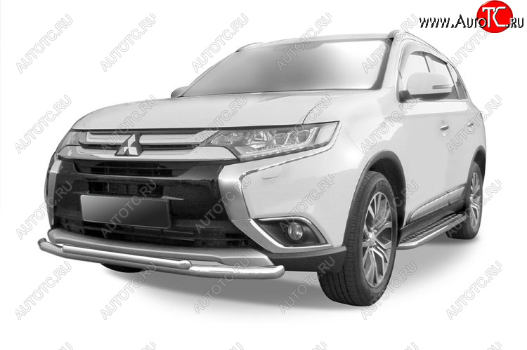 8 549 р. Защита переднего бампера Slitkoff (Ø 57+Ø 42, двойная). Mitsubishi Outlander GF 2-ой рестайлинг (2015-2018) (Цвет: серебристый)  с доставкой в г. Тамбов