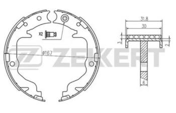 2 699 р. Колодки задние барабанного тормоза ZEKKERT  CITROEN C4 aircross (2012-2017), Dodge Caliber (2006-2012), Mitsubishi ASX (2010-2016), Mitsubishi Lancer  10 (2007-2017), Mitsubishi Outlander  CW0W (2005-2012)  с доставкой в г. Тамбов. Увеличить фотографию 1