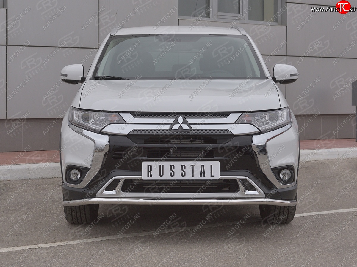 10 399 р. Защита переднего бампера (Ø42 мм, нержавейка) Russtal Mitsubishi Outlander GF 3-ий рестайлинг (2018-2022)  с доставкой в г. Тамбов