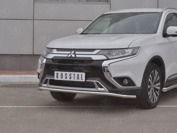 10 399 р. Защита переднего бампера (Ø42 мм, нержавейка) Russtal Mitsubishi Outlander GF 3-ий рестайлинг (2018-2022)  с доставкой в г. Тамбов. Увеличить фотографию 2