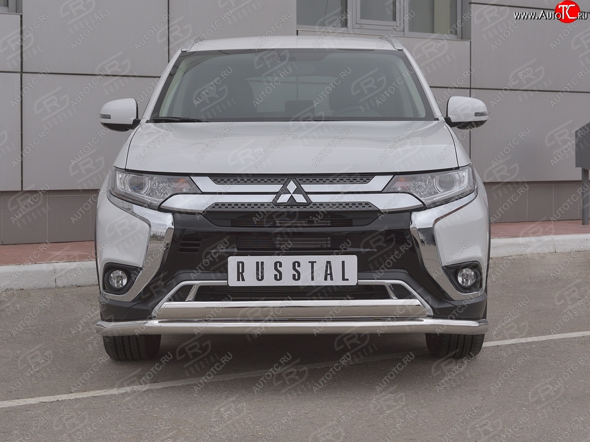 21 899 р. Защита переднего бампера (2 трубы Ø63 и 75х42 мм, нержавейка) Russtal Mitsubishi Outlander GF 3-ий рестайлинг (2018-2022)  с доставкой в г. Тамбов