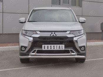 Защита переднего бампера (Ø 63 мм, нержавейка) Russtal Mitsubishi Outlander GF 3-ий рестайлинг (2018-2022)