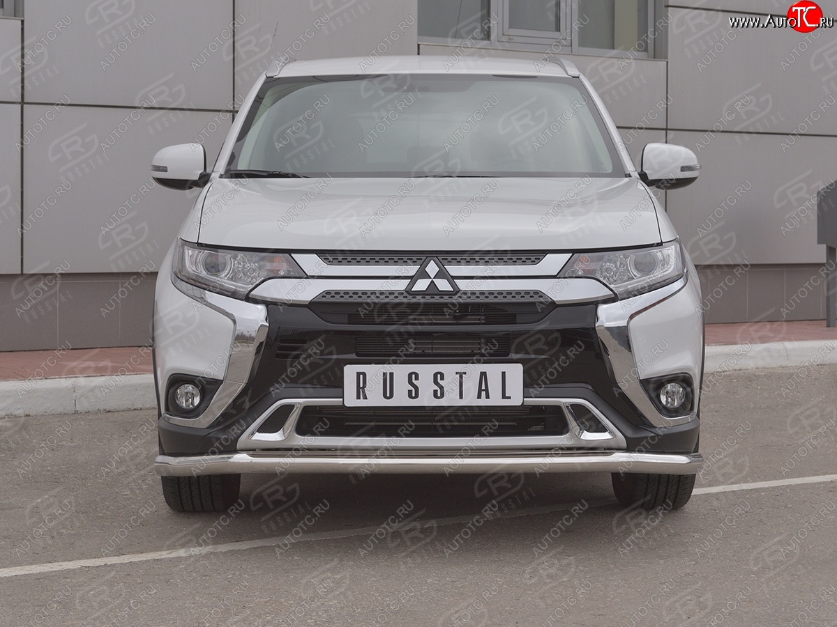 7 349 р. Защита переднего бампера (Ø 63 мм, нержавейка) Russtal Mitsubishi Outlander GF 3-ий рестайлинг (2018-2022)  с доставкой в г. Тамбов