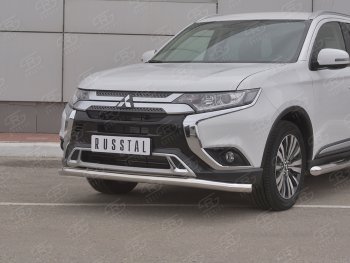 7 349 р. Защита переднего бампера (Ø 63 мм, нержавейка) Russtal Mitsubishi Outlander GF 3-ий рестайлинг (2018-2022)  с доставкой в г. Тамбов. Увеличить фотографию 2