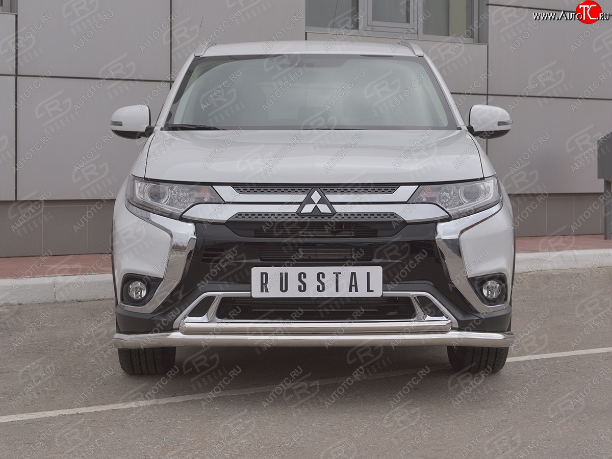 15 449 р. Защита переднего бампера (2 трубы Ø63 и 42 мм, нержавейка) SLITKOFF  Mitsubishi Outlander  GF (2018-2022) 3-ий рестайлинг  с доставкой в г. Тамбов