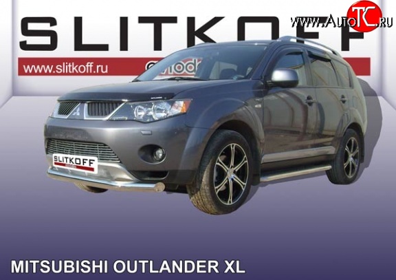 10 099 р. Одинарная защита переднего бампера диаметром 76 мм Slitkoff  Mitsubishi Outlander  XL (2005-2009) (CW)  дорестайлинг (Нержавейка, Полированная)  с доставкой в г. Тамбов