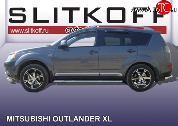 12 999 р. Защита порогов из круглой трубы диаметром 76 мм Slitkoff Mitsubishi Outlander XL (CW)  дорестайлинг (2005-2009) (Нержавейка, Полированная)  с доставкой в г. Тамбов