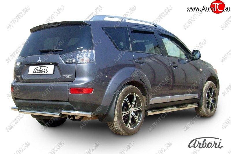 8 999 р. Защита заднего бампера Arbori (короткая, нержавейка, 1 труба d57 mm). Mitsubishi Outlander XL (CW)  дорестайлинг (2005-2009)  с доставкой в г. Тамбов