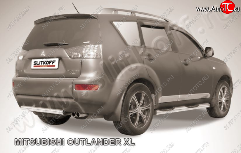 8 999 р. Защита заднего бампера из короткой трубы диаметром 57 мм Slitkoff Mitsubishi Outlander XL (CW)  дорестайлинг (2005-2009) (Нержавейка, Полированная)  с доставкой в г. Тамбов