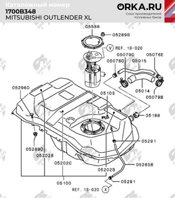 19 299 р. Бак топливный BAKPLAST (50 л., пластиковый, 2 WD) Mitsubishi Outlander XL (CW)  дорестайлинг (2005-2009)  с доставкой в г. Тамбов. Увеличить фотографию 2