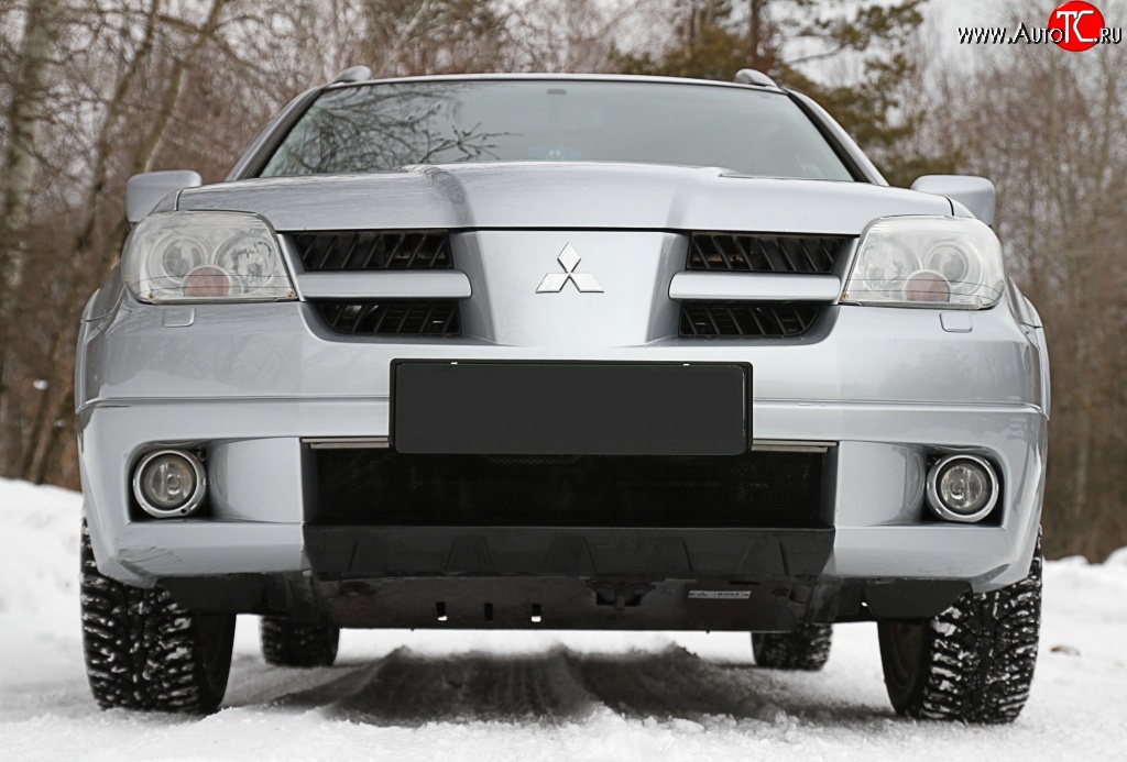 3 299 р. Накладка на передний бампер RA  Mitsubishi Outlander  CU (2003-2009) (Поверхность глянец (под покраску), Неокрашенная)  с доставкой в г. Тамбов