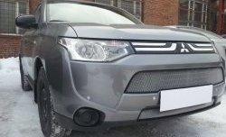 2 599 р. Сетка на бампер (рестайлинг) Russtal (хром) Mitsubishi Outlander GF дорестайлинг (2012-2014)  с доставкой в г. Тамбов. Увеличить фотографию 1