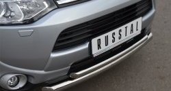 15 649 р. Защита переднего бампера (2 трубыØ63 и 42 мм, нержавейка) Russtal  Mitsubishi Outlander  GF (2012-2014) дорестайлинг  с доставкой в г. Тамбов. Увеличить фотографию 2