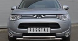 15 649 р. Защита переднего бампера (2 трубыØ63 и 42 мм, нержавейка) Russtal  Mitsubishi Outlander  GF (2012-2014) дорестайлинг  с доставкой в г. Тамбов. Увеличить фотографию 1