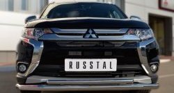 13 449 р. Защита переднего бампера (2 трубыØ63 и 42 мм, нержавейка) Russtal Mitsubishi Outlander GF 2-ой рестайлинг (2015-2018)  с доставкой в г. Тамбов. Увеличить фотографию 4