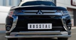 22 949 р. Защита переднего бампера (2 трубыØ75х42 и 63 мм, нержавейка) Russtal Mitsubishi Outlander GF 2-ой рестайлинг (2015-2018)  с доставкой в г. Тамбов. Увеличить фотографию 3