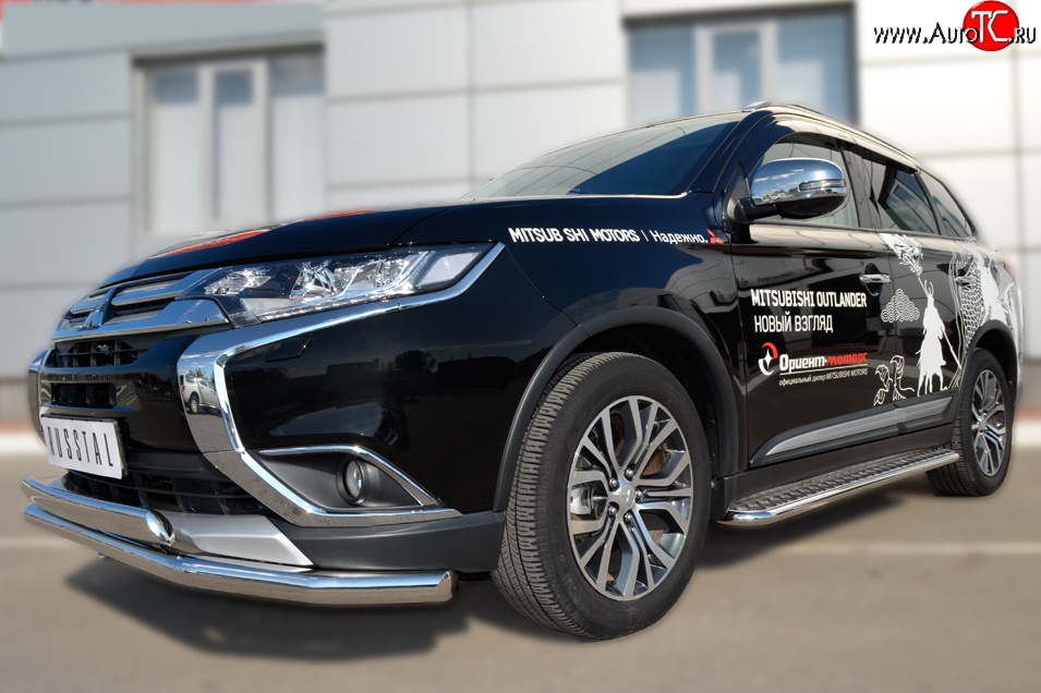 22 949 р. Защита переднего бампера (2 трубыØ75х42 и 63 мм, нержавейка) Russtal Mitsubishi Outlander GF 2-ой рестайлинг (2015-2018)  с доставкой в г. Тамбов