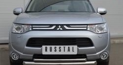 Защита переднего бампера (2 трубыØ76 и 42 мм, нержавейка) SLITKOFF Mitsubishi Outlander GF дорестайлинг (2012-2014)