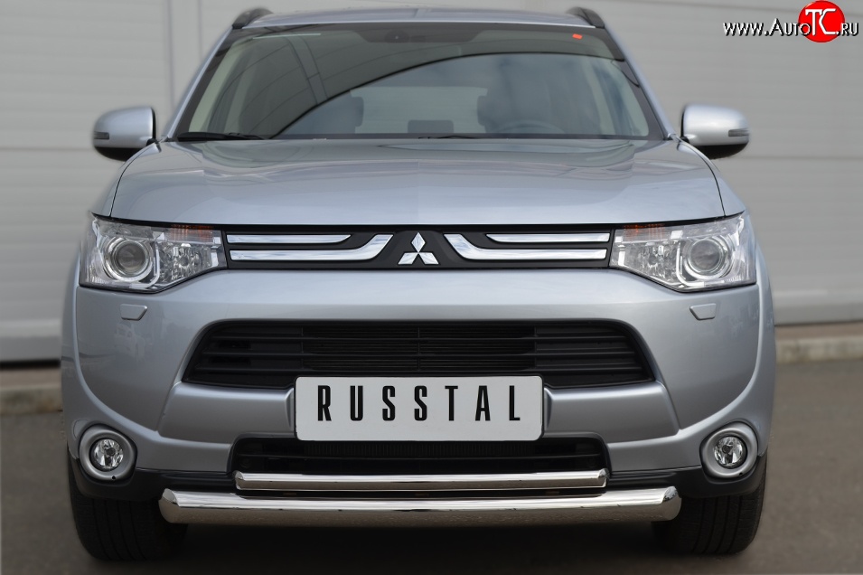 15 599 р. Защита переднего бампера (2 трубыØ76 и 42 мм, нержавейка) SLITKOFF Mitsubishi Outlander GF дорестайлинг (2012-2014)  с доставкой в г. Тамбов