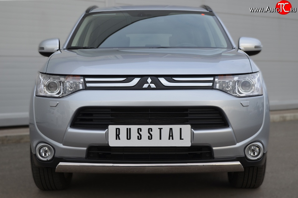 15 649 р. Защита переднего бампера (Ø75х42 мм, нержавейка) Russtal Mitsubishi Outlander GF дорестайлинг (2012-2014)  с доставкой в г. Тамбов