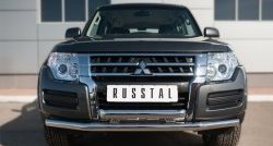 Защита переднего бампера (2 трубыØ63 мм, нержавейка) SLITKOFF Mitsubishi Pajero 4 V90 2-ой рестайлинг (2014-2020)